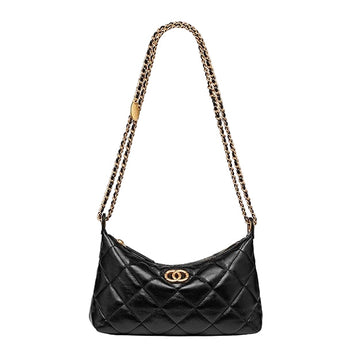 Noir Quilted Sheepskin Dual-Tone Chain Shoulder Bag