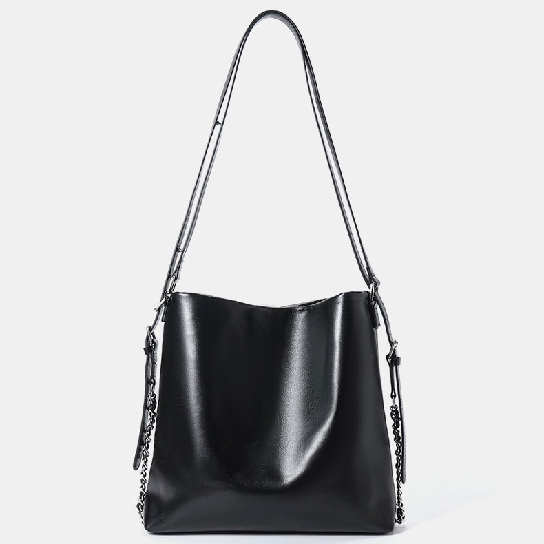 Versatile Carry Sleek Leather Chain-Strap Bucket Bag