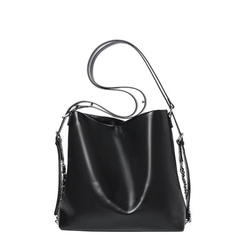 Versatile Carry Sleek Leather Chain-Strap Bucket Bag